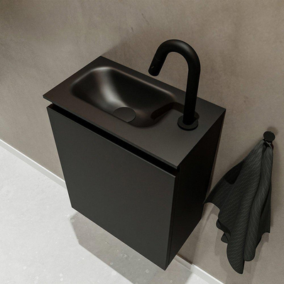 MONDIAZ TURE Kit lave-mains - 40x23x50cm - 1 trou de robinet - 1 porte - urban mat - Lavabo à gauche - Solid Surface Noir