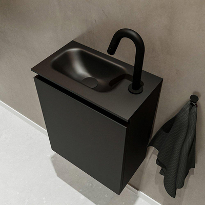 Mondiaz TURE Meuble lave-mains 40x23x50cm 1 trou de robinet 1 porte Urban mat Lavabo Eden Gauche Solid Surface Noir