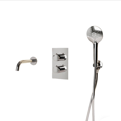 Fortifura Calvi Badkraan set - uitloop - 22cm inkortbaar - gladde slang - ronde handdouche - inbouwdeel - wandhouder - verchroomd chroom