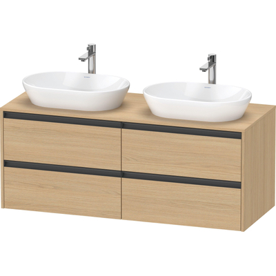 Duravit ketho meuble sous 2 lavabos avec plaque console et 4 tiroirs pour double lavabo 140x55x56.8cm avec poignées anthracite chêne naturel mat