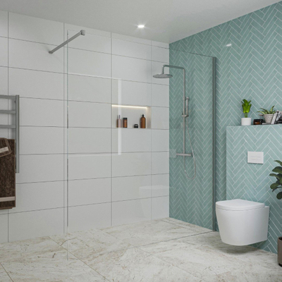 FugaFlow Eccelente Vetro douche à l'italienne salle de bain - 180x200cm - verre clair - bras mural - chrome