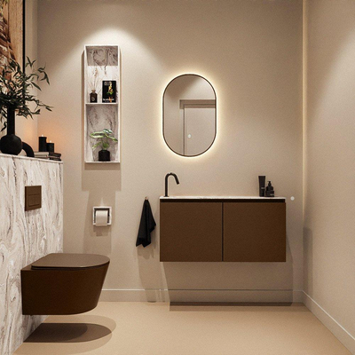 MONDIAZ TURE-DLUX Meuble toilette - 100cm - Rust - EDEN - vasque Glace - position gauche - 1 trou de robinet