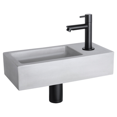 Differnz Ravo kit lave-mains - 38.5x18.5x9cm - Rectangulaire - 1 trou de robinet - Robinet droit noir mat - béton gris clair