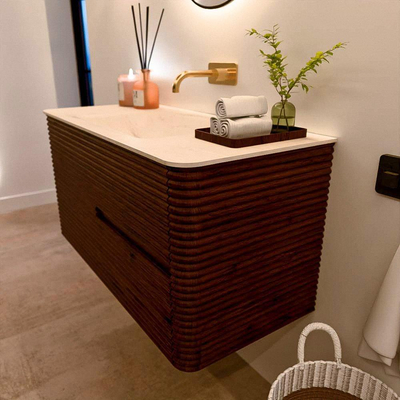 Mondiaz CIRO-DLUX Badkamermeubelset - 100x45x50cm - Solid surface wastafel Meli - 1 wasbak Midden - zonder kraangaten - 2 lades - Ruby