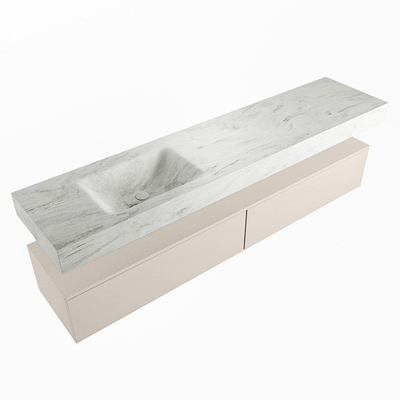 Mondiaz ALAN-DLUX Ensemble de meuble - 200cm - meuble Linen mat - 2 tiroirs - Lavabo Cloud Opalo suspendu - vasque Gauche - 1 trou de robinet