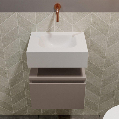 MONDIAZ ANDOR Meuble WC - 40x30x30cm - 0 trous de robinet - 1 tiroir - smoke mat - lavabo au centre - Solid surface - Blanc