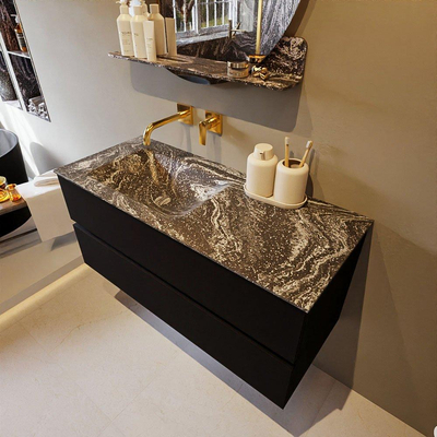 Mondiaz VICA-DLUX Ensemble meuble de salle de bains - 110cm - urban - 2 tiroirs - Lavabo encastré CLOUD - gauche - sans trou de robinet - couleur Lava - Version XL 60cm de haut