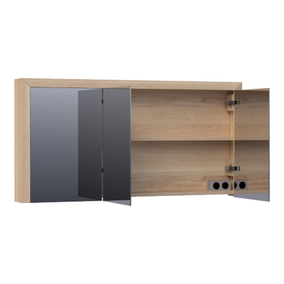 BRAUER Rise armoire de toilette - 140x70x15cm - sans éclairage - avec 3 portes miroir double face - chêne à lamelles naturel