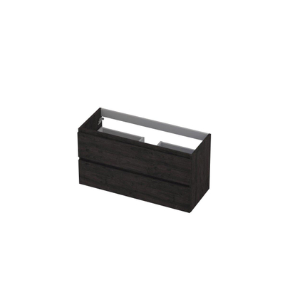 INK Wastafelonderkast - 100x40x52cm - 2 lades - greeploos - met houten keerlijst - MFC - Greige eiken