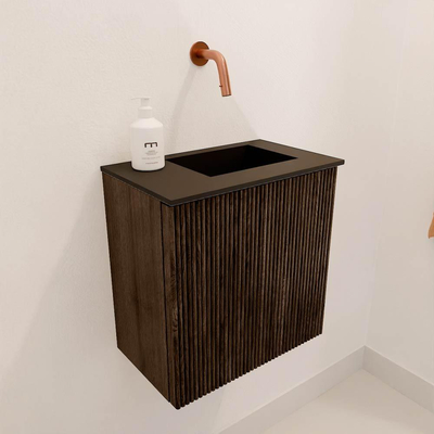 Mondiaz JOYA 40cm toiletmeubel - kleur Walnut - Wastafel FAYE positie Rechts Zonder kraangat kleur Urban.