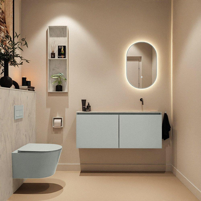 MONDIAZ TURE-DLUX Meuble WC 120 cm Greey. Lavabo EDEN Opalo position droite. Sans trou de robinet.