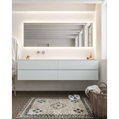 Mondiaz VICA ensemble de meuble de salle de bain - 200cm - meuble sous-vasque argile - 4 tiroirs - lavabo lune gauche - sans trou de robinet - miroir LED - version XL 60cm de haut