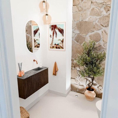 Mondiaz JOYA-DLUX Meuble de salle de bains 80cm - couleur Walnut - Vasque FAYE position Droite Sans trou de robinet couleur Sombra