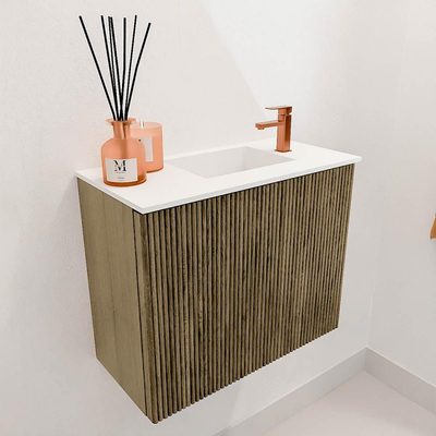 Mondiaz JOYA 50cm toiletmeubel - kleur Dusk - Wastafel FAYE positie Rechts 1 kraangat kleur Talc.