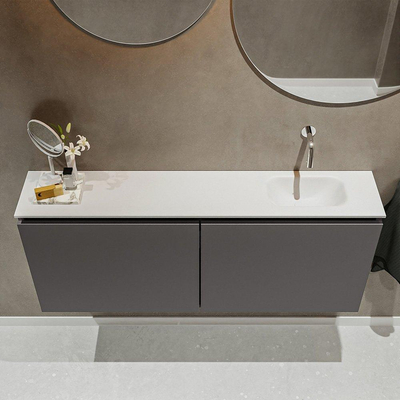 MONDIAZ TURE Toiletmeubel 120x23x50cm met 0 kraangaten 2 deuren dark grey mat Wastafel Eden rechts Solid Surface Wit