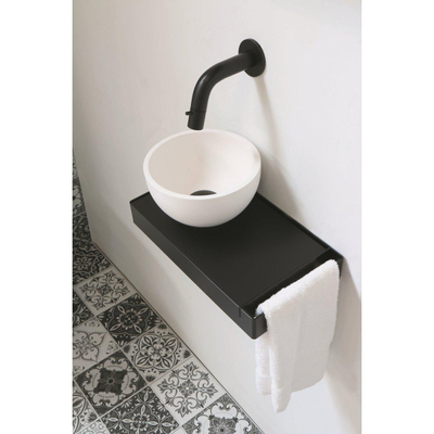 Ink Jazz XS fontein – rond – 36x20 cm – polystone wit mat – waskom links – frame en plateau mat zwart
