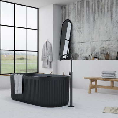 Ideavit Archtec Baignoire îlot 170x75x60cm - Rock Texture - avec trop-plein - bonde clic clac - pieds réglables - noir