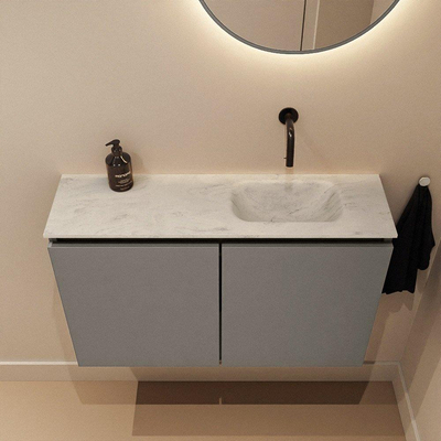 MONDIAZ TURE-DLUX Meuble toilette - 80cm - Smoke - EDEN - vasque Opalo - position droite - sans trou de robinet