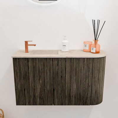 Mondiaz JOYA-DLUX 71.6cm toiletmeubel - ronding rechts kleur Shadow - Wastafel FAYE positie Links 1 kraangat kleur Frappe.