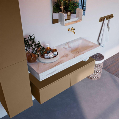 Mondiaz ALAN-DLUX Ensemble de meuble - 120cm - meuble Oro mat - 2 tiroirs - Lavabo Cloud Frappe suspendu - vasque Droite - 0 trous de robinet