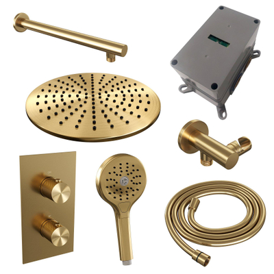BRAUER Gold Carving inbouw regendoucheset – Ø30 cm hoofddouche – 40 cm rechte wandarm – met omstel – vaste douchehouder