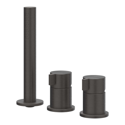 IVY Tribe Combinaison pour rebord de baignoire - 3 voies - mitigeur - douchette extractible - sans bec - ACIER INOXYDABLE 316 - noir carbone brossé PVD