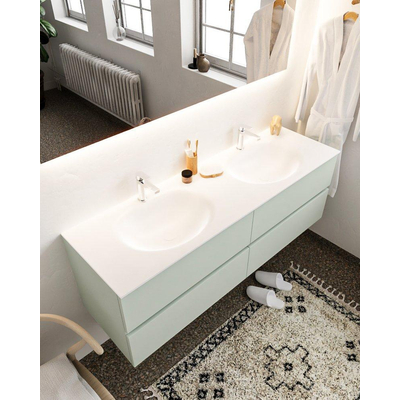 MONDIAZ VICA Ensemble de meuble salle de bain - 150cm - 4 tiroirs - lavabo Moon double - 2 trous de robinet - solid surface gris