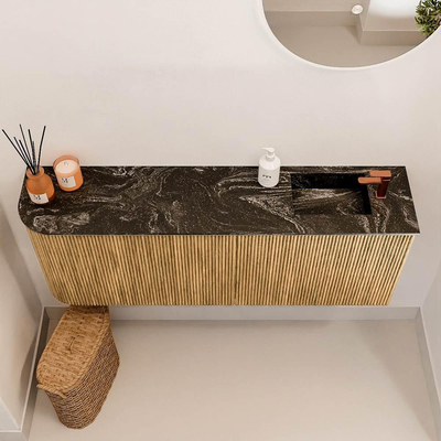 Mondiaz JOYA-DLUX 111.6cm toiletmeubel - ronding links kleur Oak - Wastafel FAYE positie Rechts 1 kraangat kleur Lava.