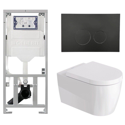 Duravit Me by Starck Ensemble WC – réservoir encastré avec mécanisme de chasse UP320 – abattant à fermeture ralentie (soft-close) – plaque de commande noir mat – boutons ronds – noir mat