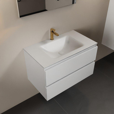 Mondiaz Aivy badmeubelset - 80x45x50cm - 1 kraangat - 1 wasbak talc Solid surface - Midden - 2 lades - Met spiegel - MDF Talc