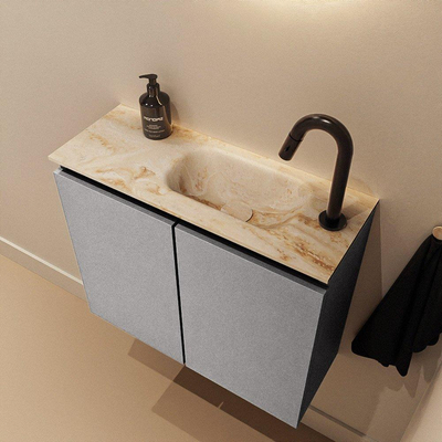 MONDIAZ TURE-DLUX Meuble de toilette 60 cm Plata. Vasque EDEN Frappe position à droite. Avec 1 trou de robinet.