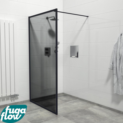 FugaFlow Efficiente Vetro inloopdouche badkamer - 140x200cm - veiligheidsglas - rook glas - mat zwarte lijst rondom - anti kalk
