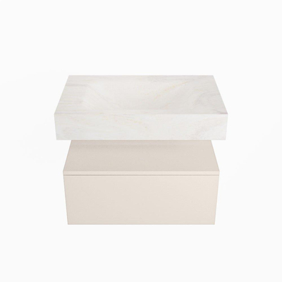 Mondiaz ALAN-DLUX Ensemble de meuble - 70cm - meuble Linen mat - 1 tiroir - Lavabo Cloud Ostra suspendu - vasque Centre - 0 trous de robinet