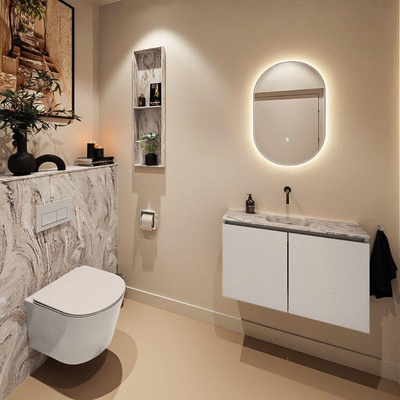 MONDIAZ TURE-DLUX Meuble toilette - 80cm - Linen - EDEN - vasque Glace - position centrale - sans trou de robinet