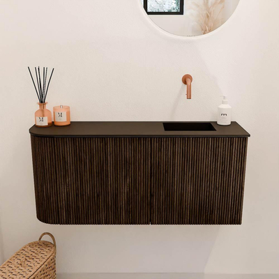 Mondiaz JOYA 91.6cm meuble de salle de bains - arrondi gauche couleur Walnut - Vasque FAYE position Droite Sans trou de robinet couleur Urban.