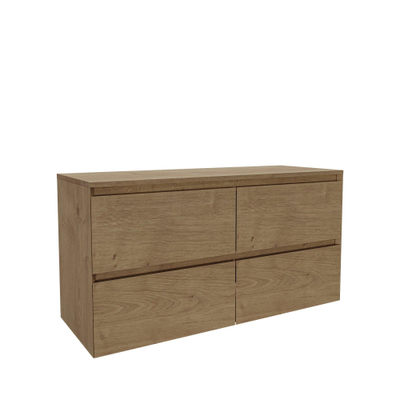 Saniclass Holz Pure Meuble de salle de bain - 120x45x60cm - plan de toilette - sans trous de robinet - 4 tiroirs - Chêne Natural