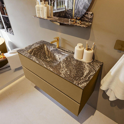 Mondiaz VICA-DLUX Ensemble de meuble de salle de bain - 100cm - meuble sous-vasque oro - 2 tiroirs - lavabo encastré cloud gauche - 1 trou de robinet - version haute de 60cm - lave