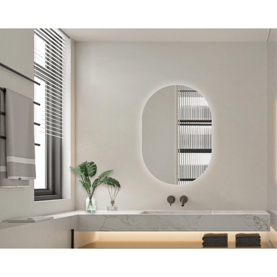 FugaFlow Eccelente Arredo Miroir de salle de bain - 70x100cm - Ovale - Horizontal / Vertical - éclairage LED indirect - chauffe-miroir - infrarouge