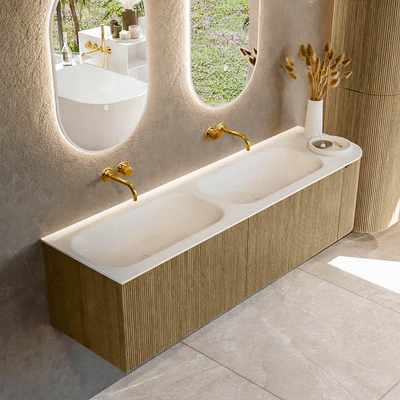 Mondiaz KURVE Badkamermeubelset - 165x46x40cm - 2 lade - 1 deur - wastafel solid surface - dubbel / links - zonder kraangat - Dusk