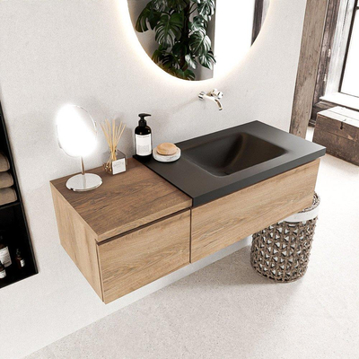 MONDIAZ BUKLA 120cm badmeubel met module 40 kleur Washed Oak met 2 lades. Wastafel CLOUD rechts 0 kraangaten kleur Urban.