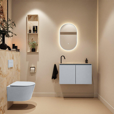 MONDIAZ TURE-DLUX Meuble toilette - 80cm - Clay - EDEN - vasque Frappe - position gauche - 1 trou de robinet