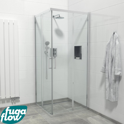 FugaFlow Efficiente Vetro Cabine de douche - carré - 90x90x195cm - accès d'angle - 2 porte coulissante - anti-calcaire - chrome