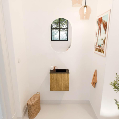 Mondiaz JOYA 40cm toiletmeubel - kleur Oak - Wastafel FAYE positie Rechts 1 kraangat kleur Urban.