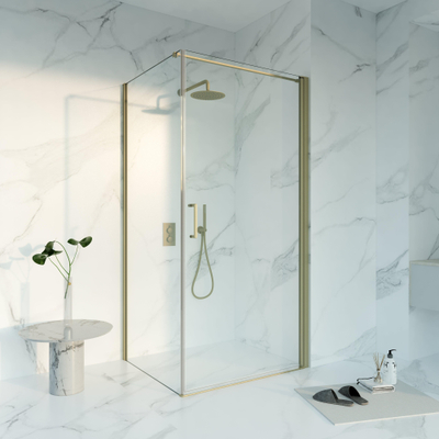 Fortifura Galeria Douchecabine - 90x100x200cm - profiel veiligheidsglas - antikalk - PVD - geborsteld messing (goud)