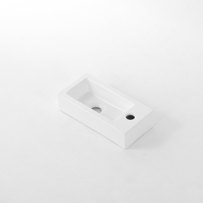 QeramiQ Fuente Fontein - 38x18.5x9cm - keramiek - kraangat rechts - Mat wit TWEEDEKANS