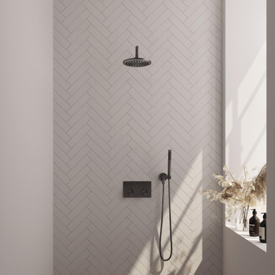 BRAUER Gunmetal Edition inbouw regendoucheset – Ø20 cm hoofddouche – 40 cm gebogen wandarm – staafhanddouche – met omstel