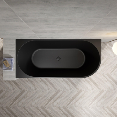 FugaFlow Eccelente Baignoire autoportante à porte - 170x80x58cm - gauche - rainuré - avec vidange - noir mat