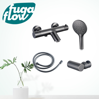 FugaFlow Eccelente Sobrado Robinet de baignoire thermostatique avec douchette ronde, support et flexible lisse Gunmetal PVD