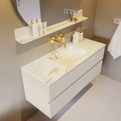 MONDIAZ VICA-DLUX Ensemble meuble de salle de bains - 120cm - sous-meuble linen - 2 tiroirs - lavabo encastré cloud central - sans trous de robinet - version haute 60cm - frape