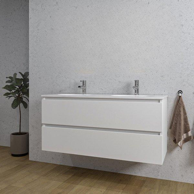 Adema Chaci Ensemble de meuble - 120x46x57cm - 2 tiroirs - 2 vasques ovales en céramique blanc - 2 trous de robinet - blanc mat